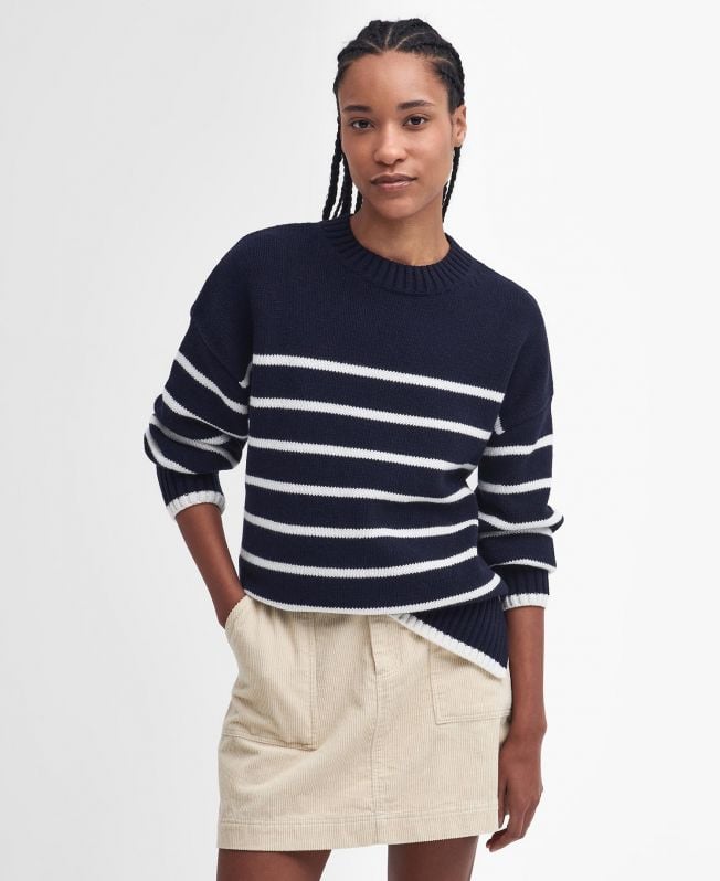 sweter w paski belmore z okrągłym dekoltem