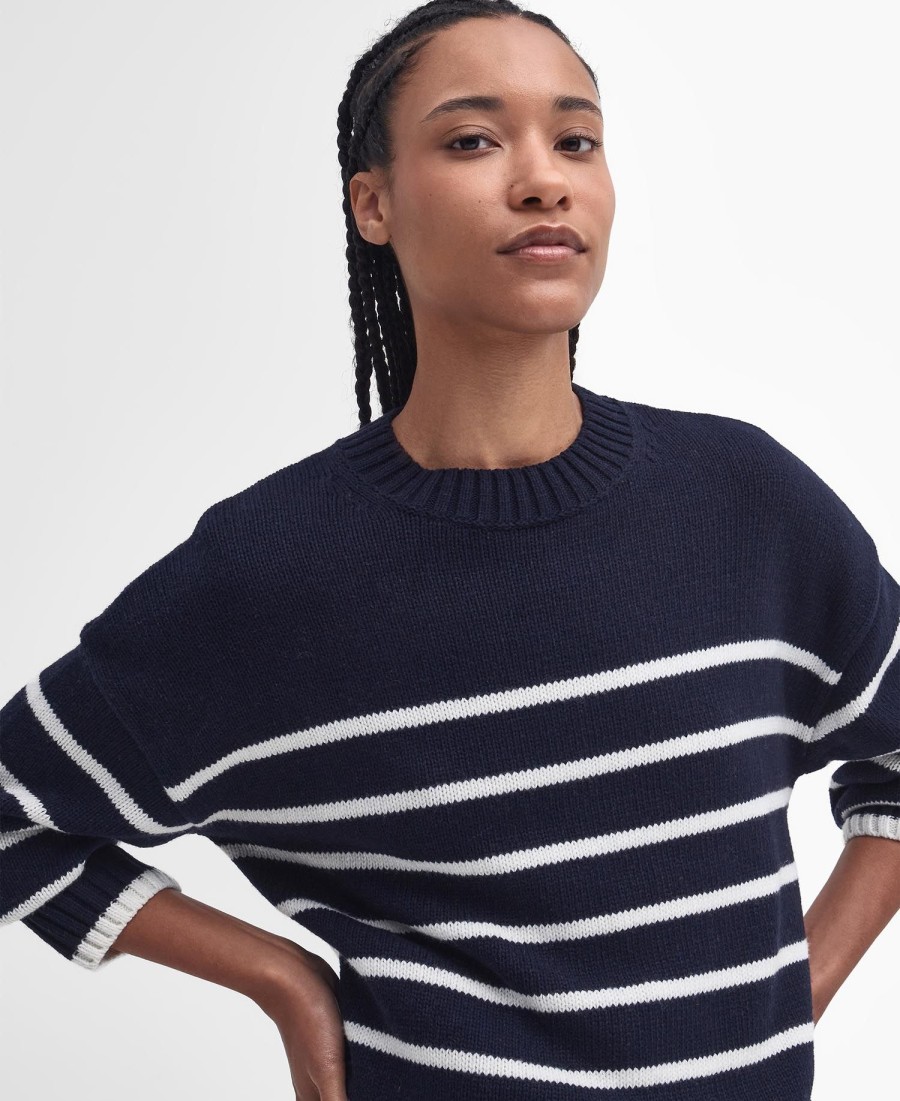 sweter w paski belmore z okrągłym dekoltem
