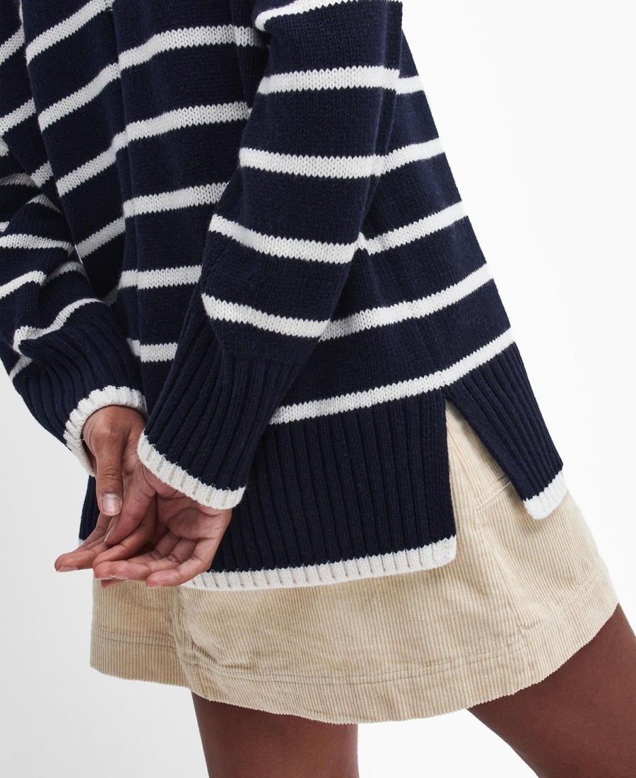 sweter w paski belmore z okrągłym dekoltem