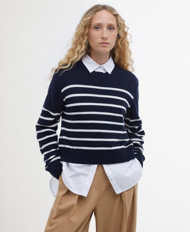 sweter w paski z okrągłym dekoltem emery
