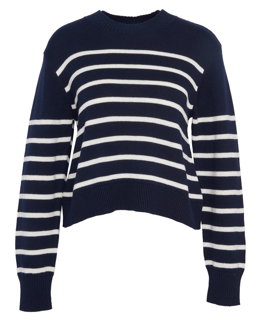 sweter w paski z okrągłym dekoltem emery