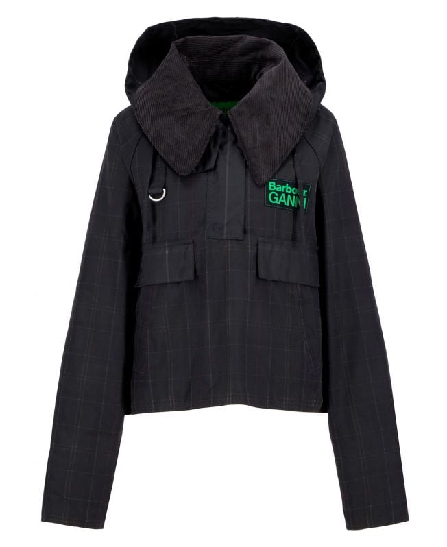 woskowana kurtka anorak barbour x ganni w szkocką kratę