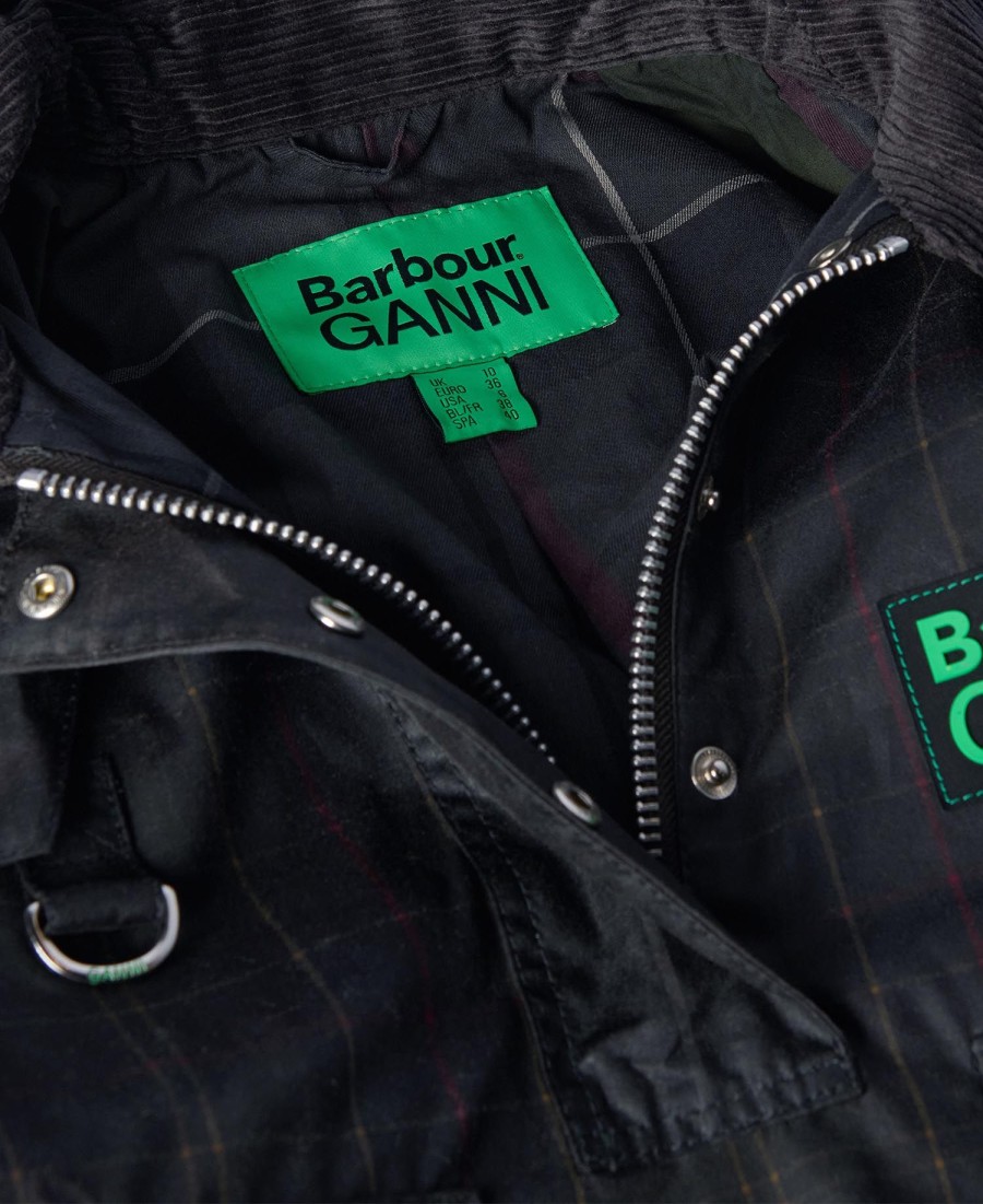 woskowana kurtka anorak barbour x ganni w szkocką kratę