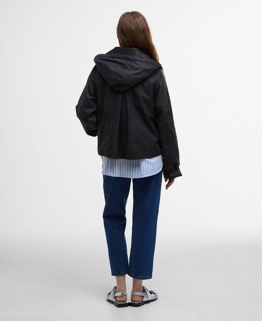 woskowana kurtka anorak barbour x ganni w szkocką kratę