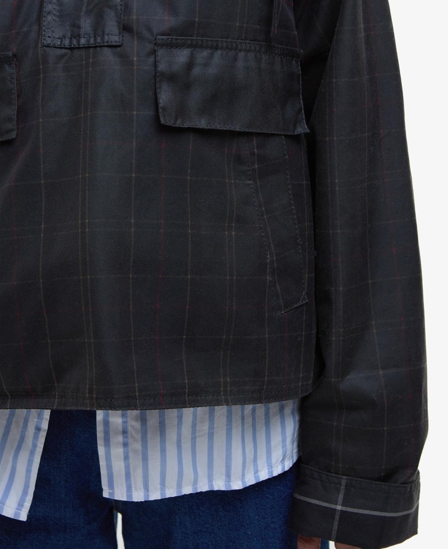 woskowana kurtka anorak barbour x ganni w szkocką kratę