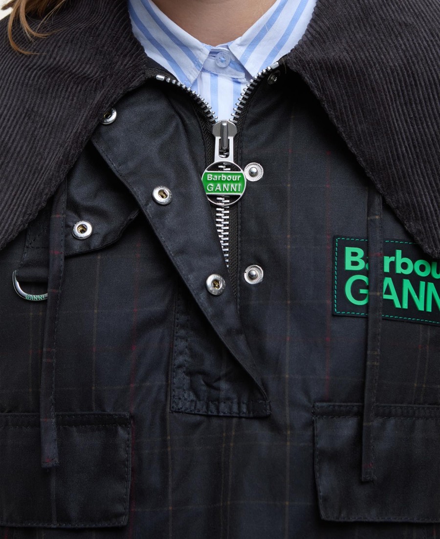 woskowana kurtka anorak barbour x ganni w szkocką kratę