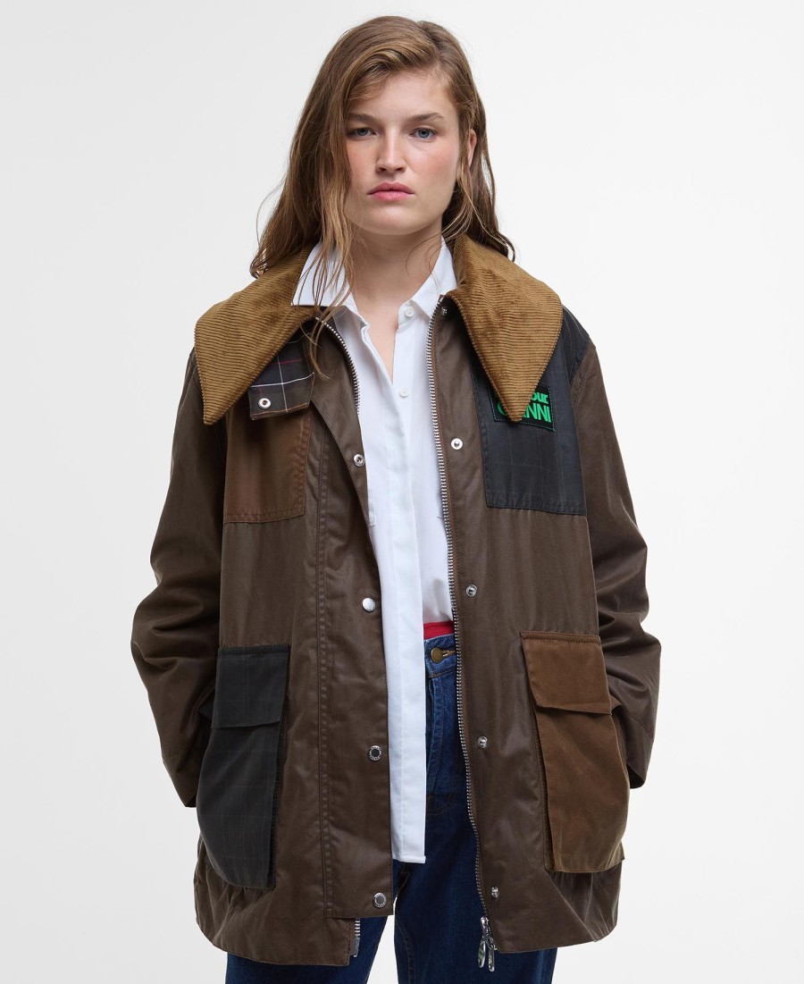 barbour x ganni woskowany płaszcz