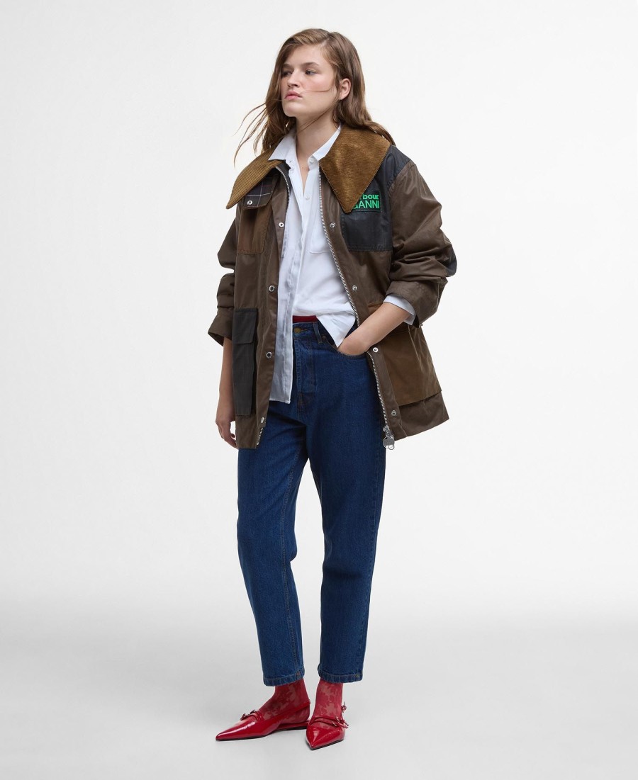 barbour x ganni woskowany płaszcz