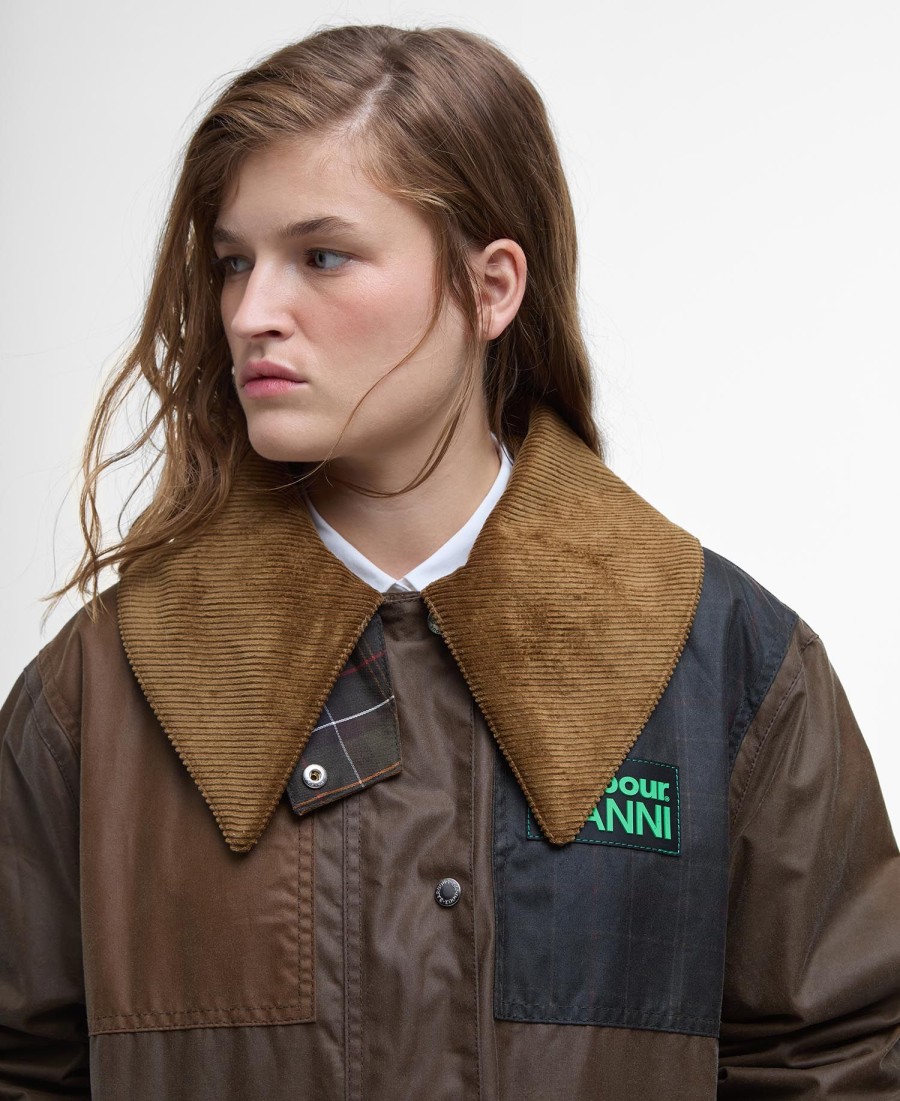 barbour x ganni woskowany płaszcz