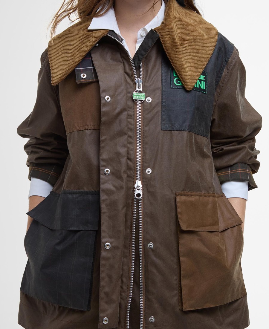 barbour x ganni woskowany płaszcz
