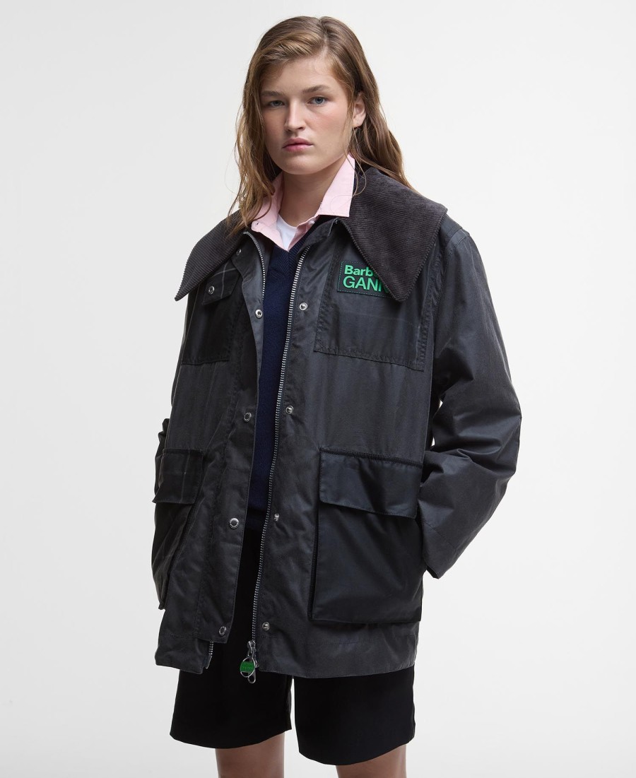 barbour x ganni woskowany płaszcz