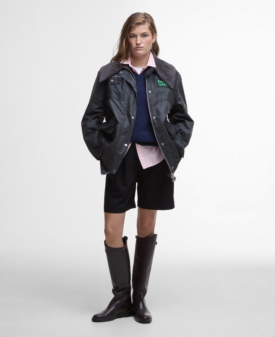 barbour x ganni woskowany płaszcz