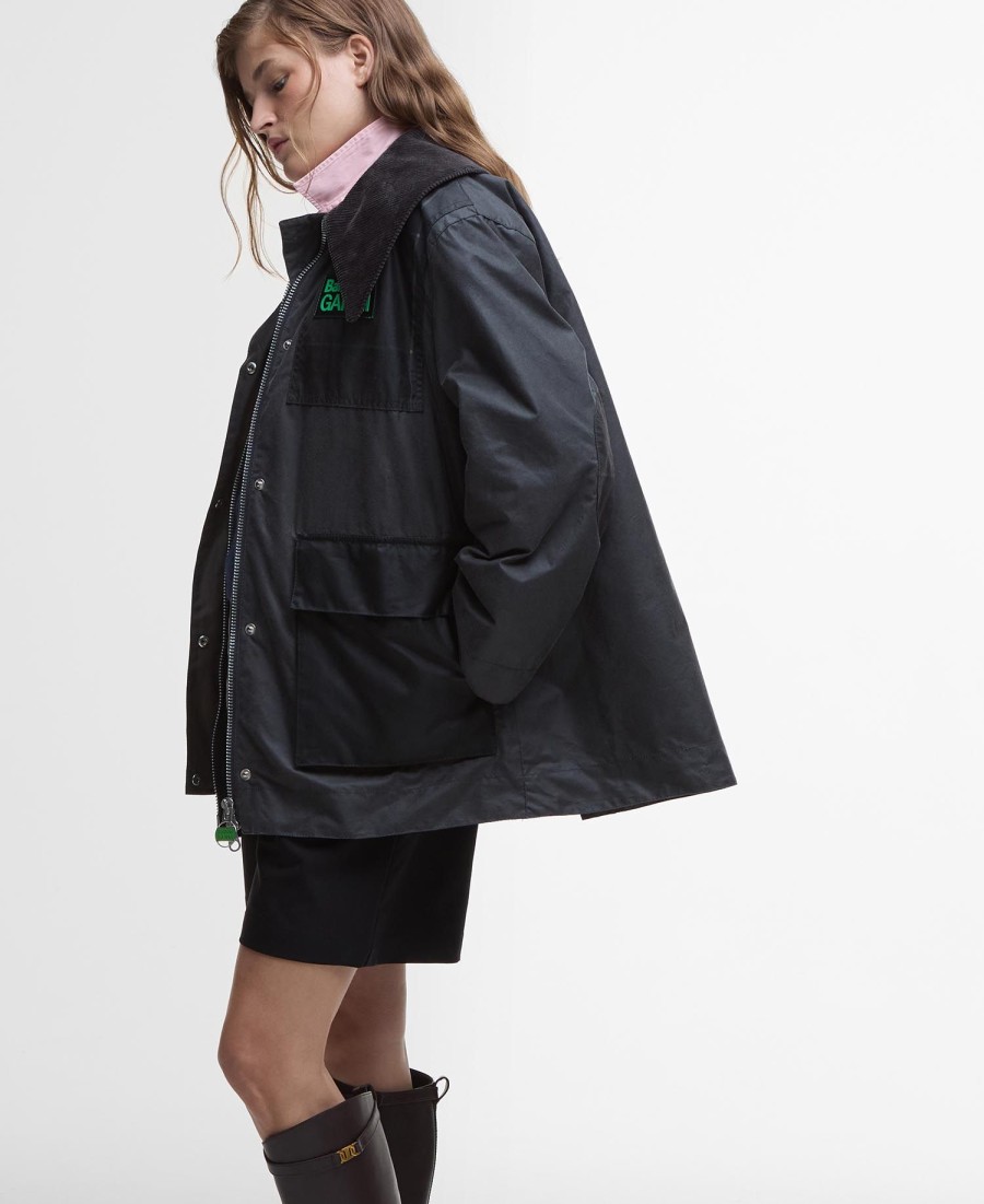 barbour x ganni woskowany płaszcz