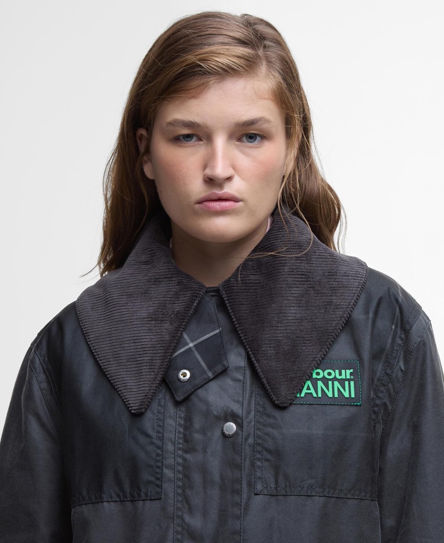 barbour x ganni woskowany płaszcz